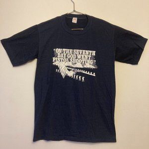 Vntg On the 8th 7th day Pistol Shooting Hunting tee shirt Made in  USA